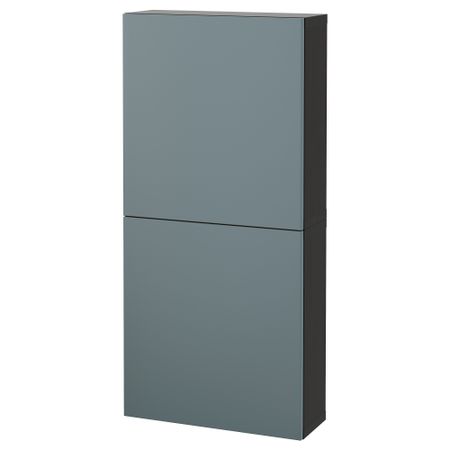 Навесной шкаф с 2 дверями БЕСТО, черно-коричневый, Вальвикен серо-бирюзовый (60x20x128 см)