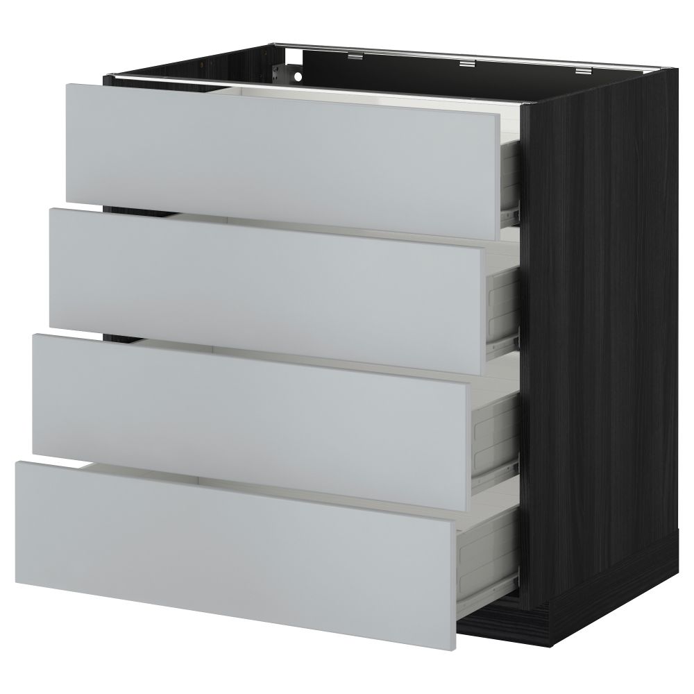 Напольный шкаф 4 фронтальных панели, 4 ящика МЕТОД / ФОРВАРА, черный, Веддинге серый - схема-чертеж с размерами