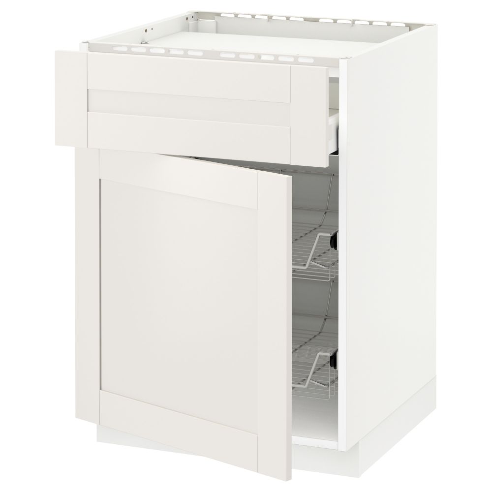 Напольный шкаф для варочной панели, ящик, 2 проволочных корзины МЕТОД / МАКСИМЕРА, белый, Сэведаль белый (60x60 см) - схема-чертеж с размерами