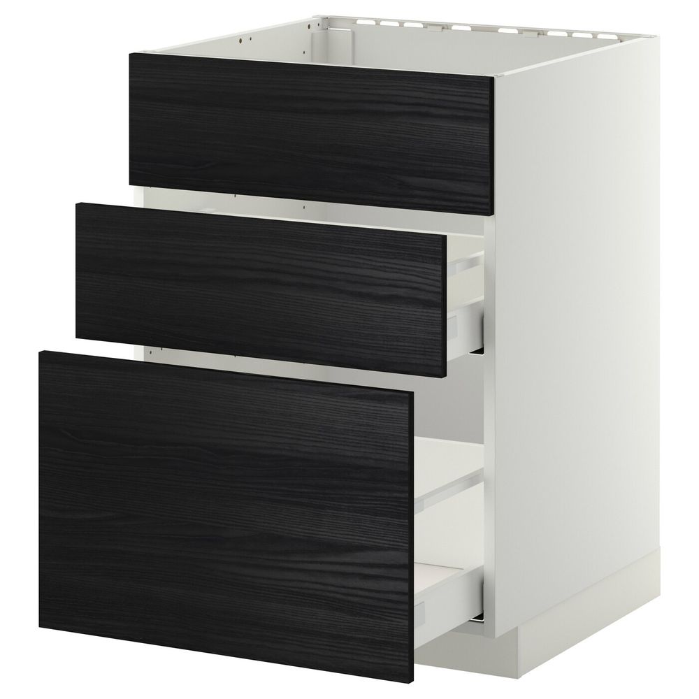 Напольный шкаф под мойку + 3 фронтальных панели/2ящ, белый, Тингсрид черный 60x60 см IKEA МЕТОД / МАКСИМЕРА 992.353.68 - схема-чертеж с размерами