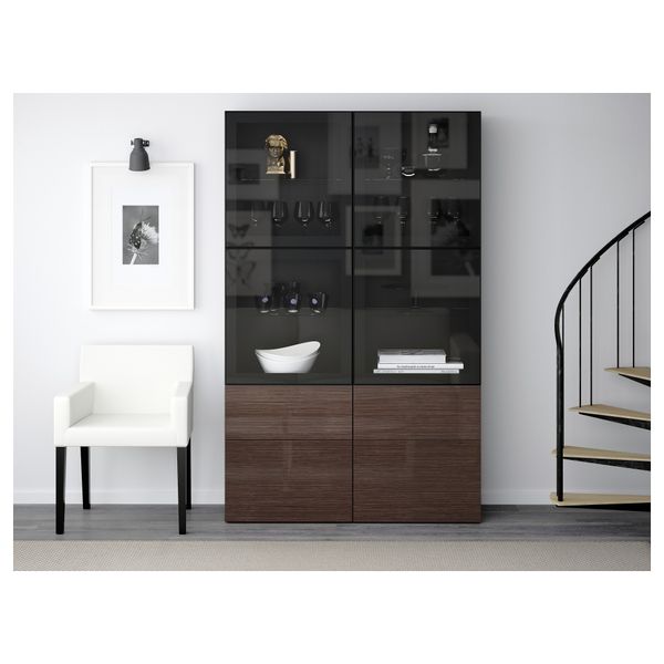 Комбинация для хранения со стеклянными дверцами БЕСТО, черно-коричневый, Сельсвикен глянцевый/коричневый прозрач стекло - фото 2