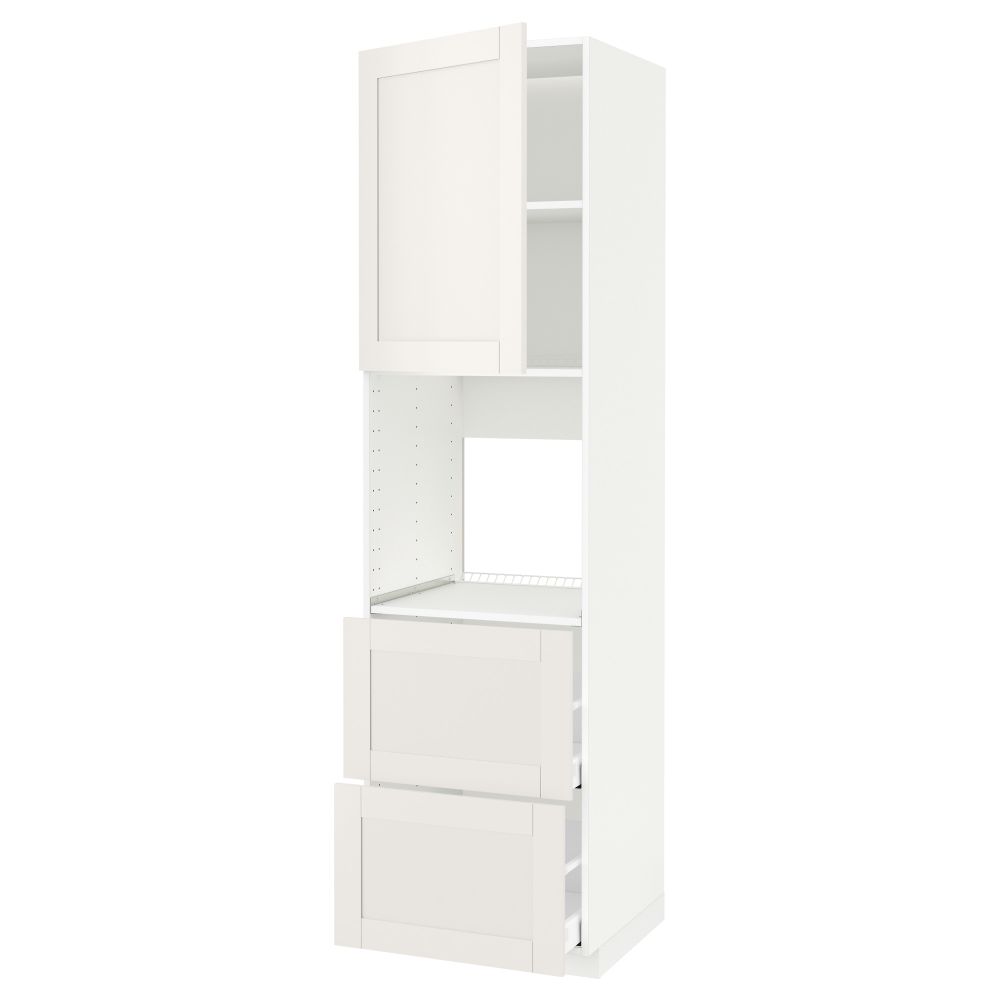 Высокий шкаф для духовки + дверца, 2 форнтальных, 2 высоких ящик МЕТОД / МАКСИМЕРА, белый, Сэведаль белый - схема-чертеж с размерами