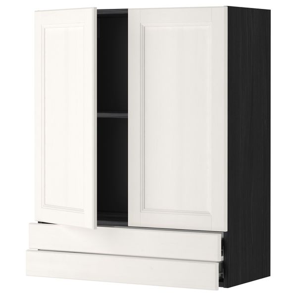 Навесной шкаф, 2 дверцы, 2 ящика МЕТОД / ФОРВАРА, черный, Лаксарби белый - фото 1
