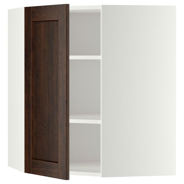 Угловой навесной шкаф с полками, белый/Эдсерум коричневый 68x80 см IKEA METOD МЕТОД 092.266.84 - фото 1