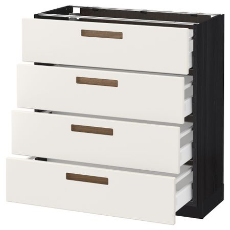 Напольный шкаф 4 фронтальных панели, 4 ящика МЕТОД / МАКСИМЕРА, черный, Мэрста белый