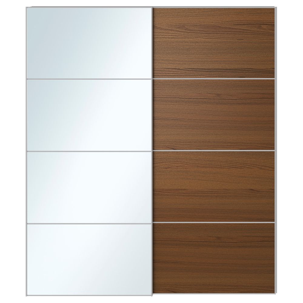 Пара раздвижных дверей АУЛИ / ИЛЬСЕНГ, зеркальное стекло, коричневая морилка ясеневый шпон - схема-чертеж с размерами