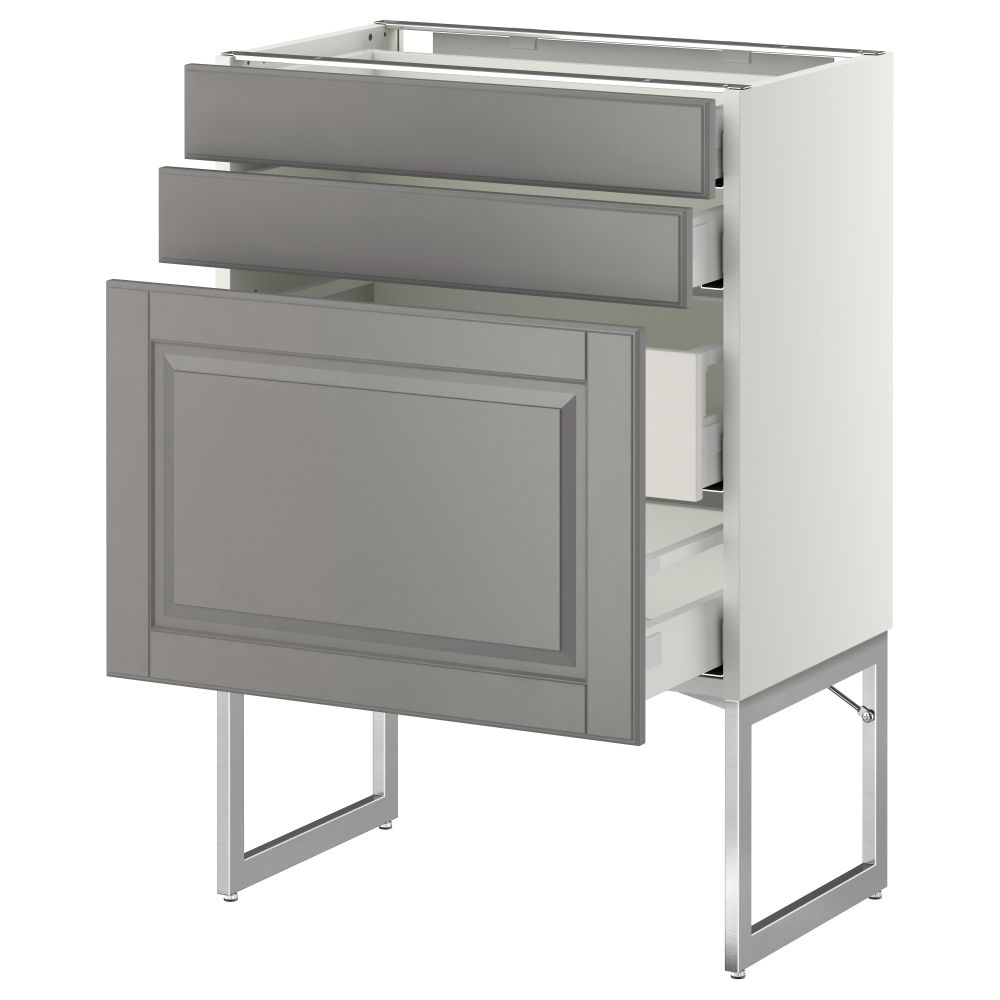 Напольный шкаф 3 фронтальных панели, 2 нижних, 2 средних ящика МЕТОД / МАКСИМЕРА, белый, Будбин серый - схема-чертеж с размерами
