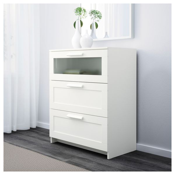 Комод с 3 ящиками БРИМНЭС, белый, матовое стекло - фото 2