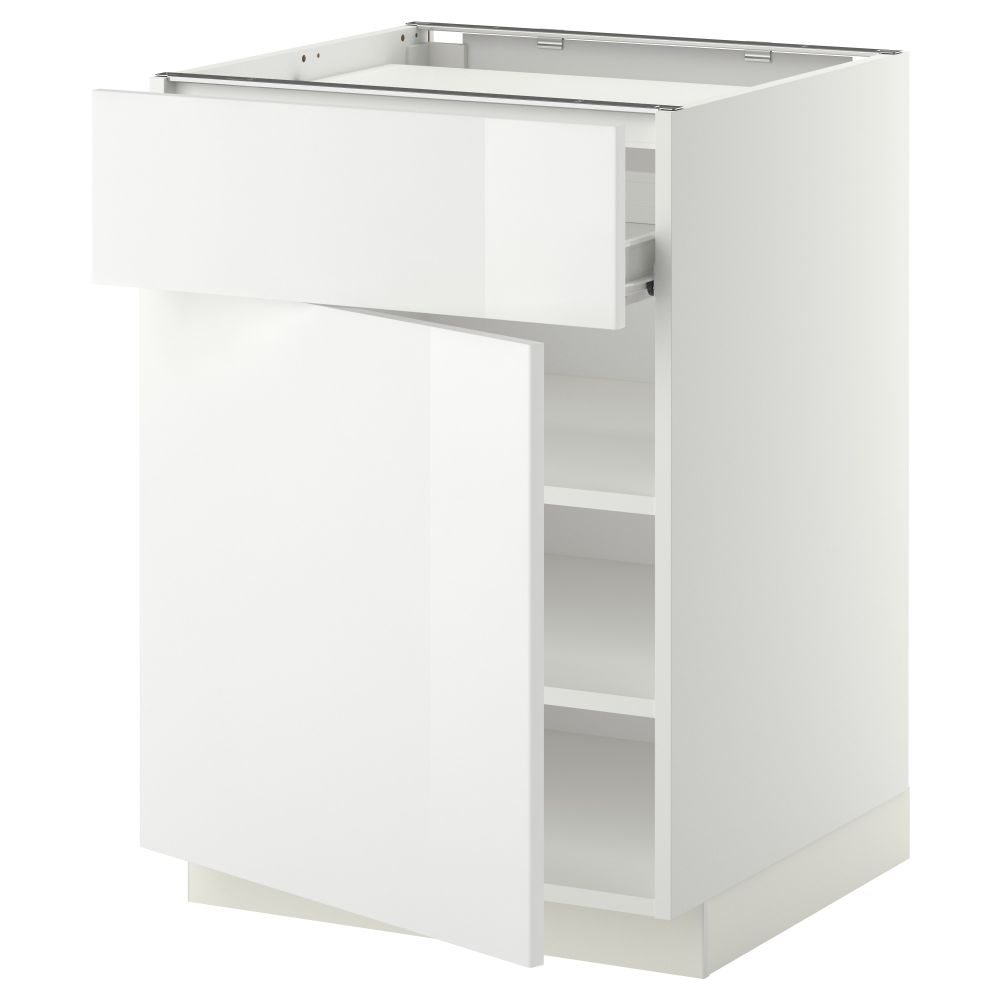 Напольный шкаф для варочной панели, ящик, полка, дверцы МЕТОД / ФОРВАРА, белый, Рингульт белый (60x60 см) - фото 1