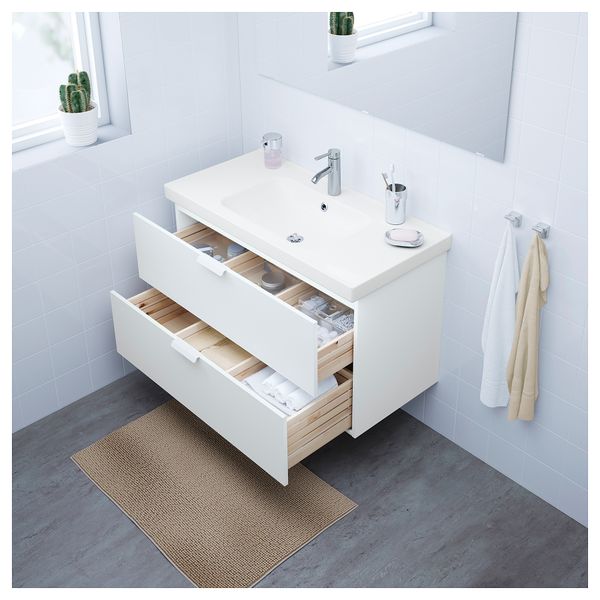 Шкаф для раковины с 2 ящиками ГОДМОРГОН / ОДЕНСВИК, белый (100x49x64 см) - фото 2