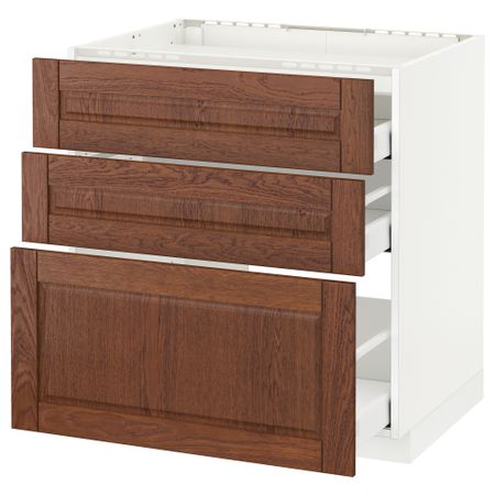Напольный шкаф, 3 фронтальных панели, 3 ящика МЕТОД / МАКСИМЕРА, белый, Филипстад коричневый
