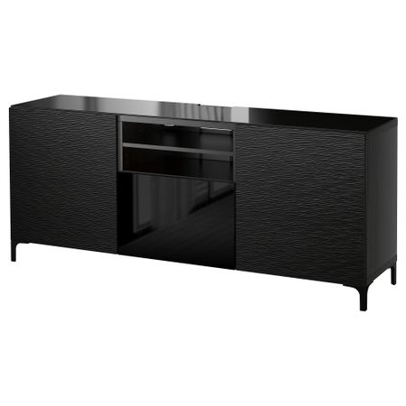 Тумба под ТВ БЕСТО, Лаксвикен черный, Сельсвикен глянцевый/черный (180x40x74 см)