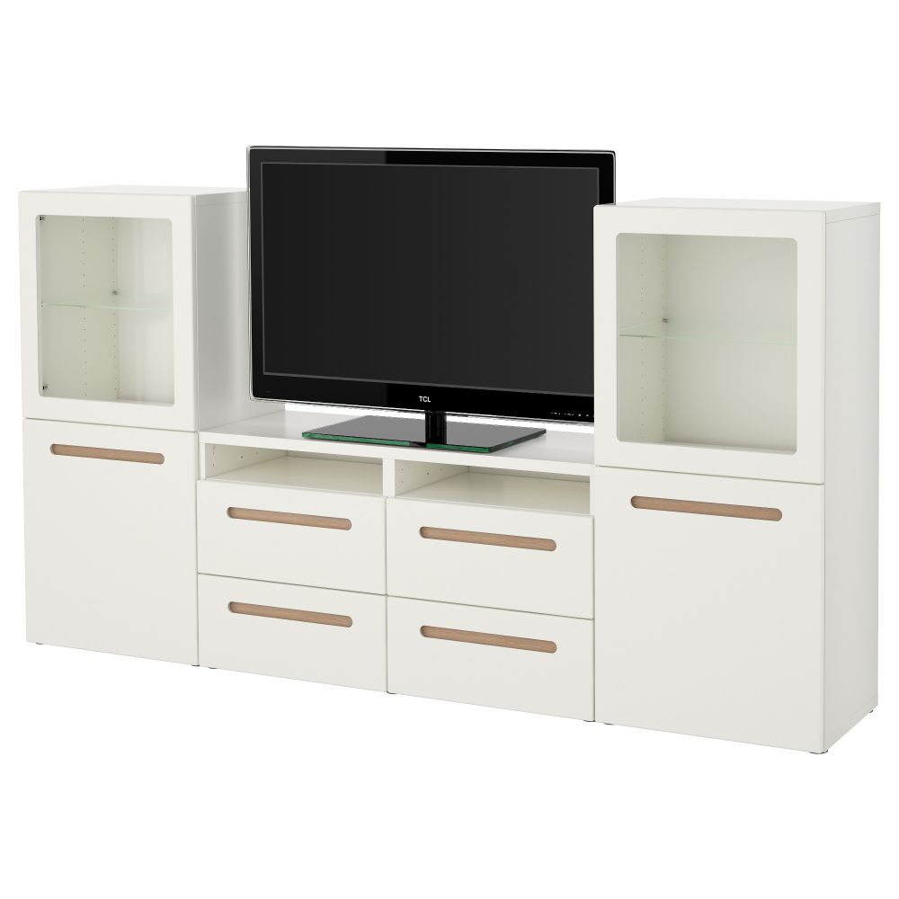 Шкаф для ТВ, комбинированный, стекляные дверцы БЕСТО, Марвикен белый прозрачное стекло (240x40x128 см) - фото 1