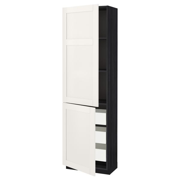 Высокий шкаф + полки, 3 ящика, 2 дверцы МЕТОД / ФОРВАРА, черный, Сэведаль белый - схема-чертеж с размерами