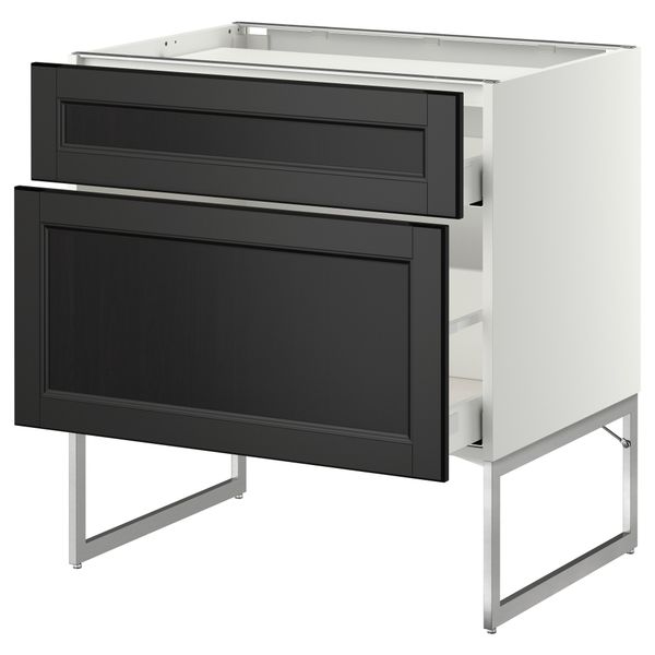 Напольный шкаф, 2 фронтальных панели, 3 ящика МЕТОД / МАКСИМЕРА, белый, Лаксарби черно-коричневый - схема-чертеж с размерами