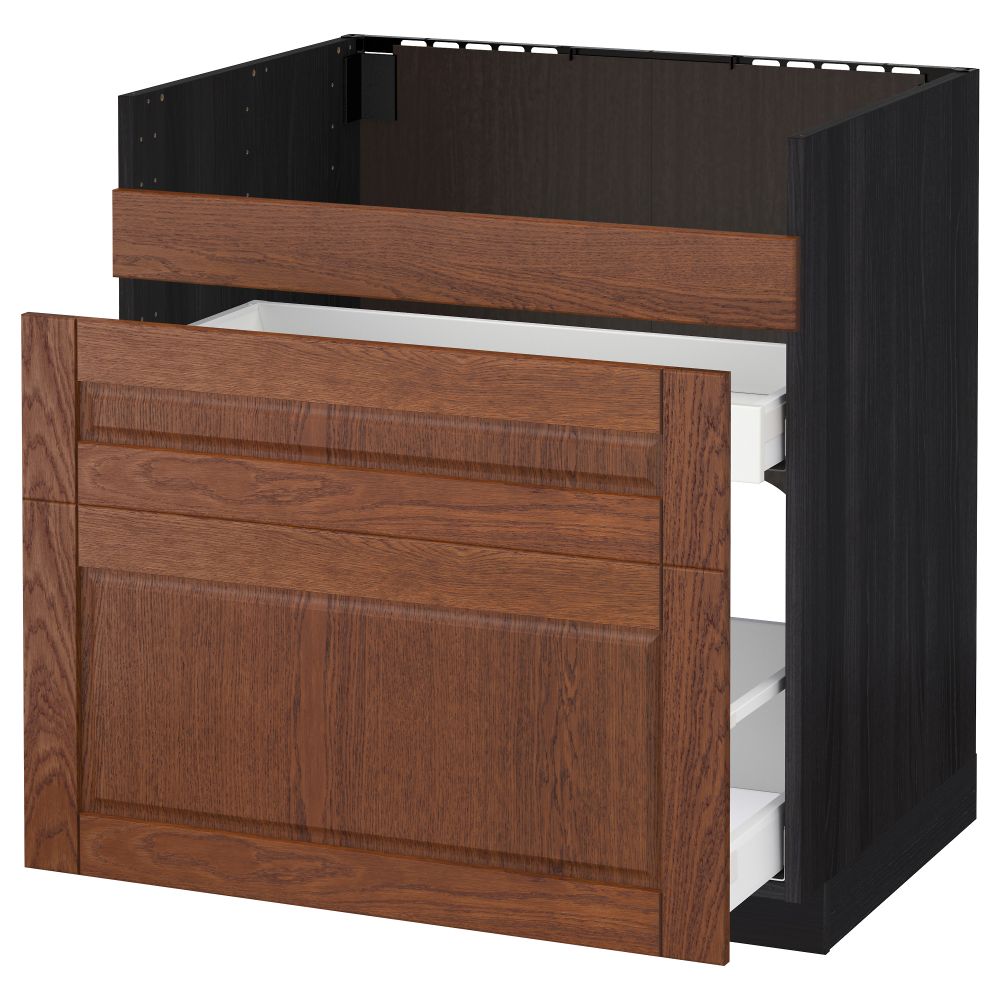 Напольный шкаф под мойку ДУМШЁ, 3 фасада, 2 ящика МЕТОД / МАКСИМЕРА, черный, Филипстад коричневый - схема-чертеж с размерами