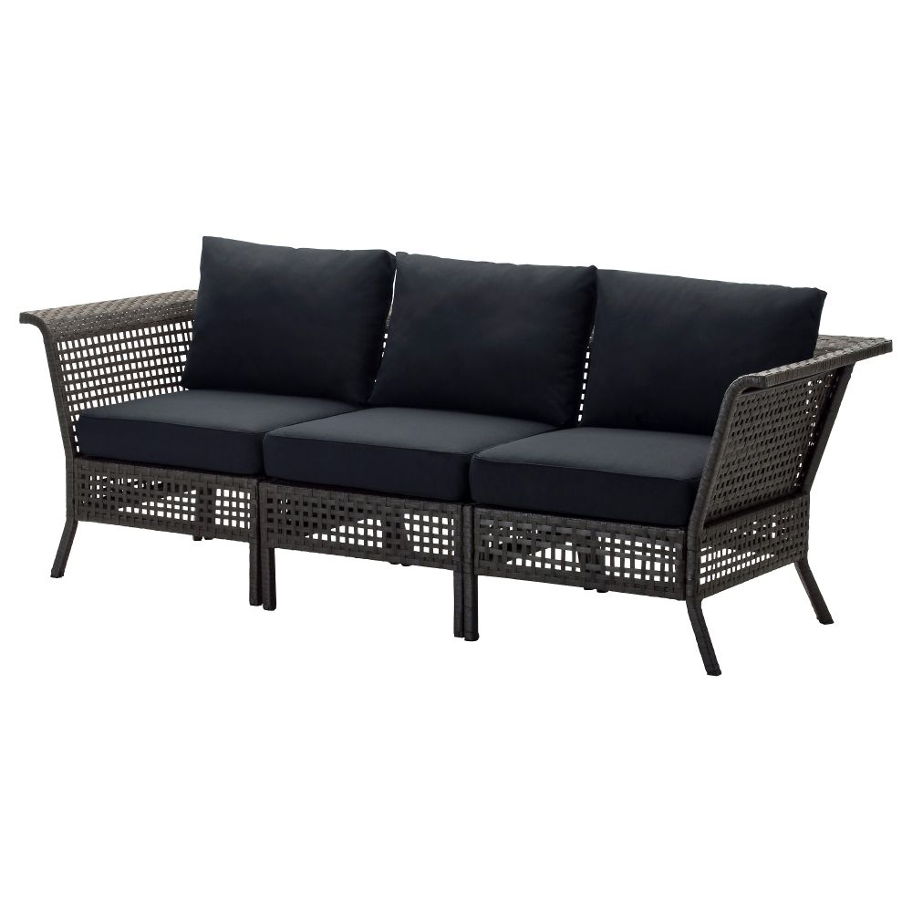 3-местный диван, садовый КУНГСХОЛЬМЕН, черно-коричневый, Кунгсэ черный (222x80x73 см) - схема-чертеж с размерами