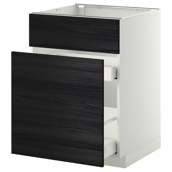 Напольный шкаф под мойку, сорт муcора, 1 дверца, 2 ящика МЕТОД / МАКСИМЕРА, белый, Тингсрид черный (60x60 см) - схема-чертеж с размерами