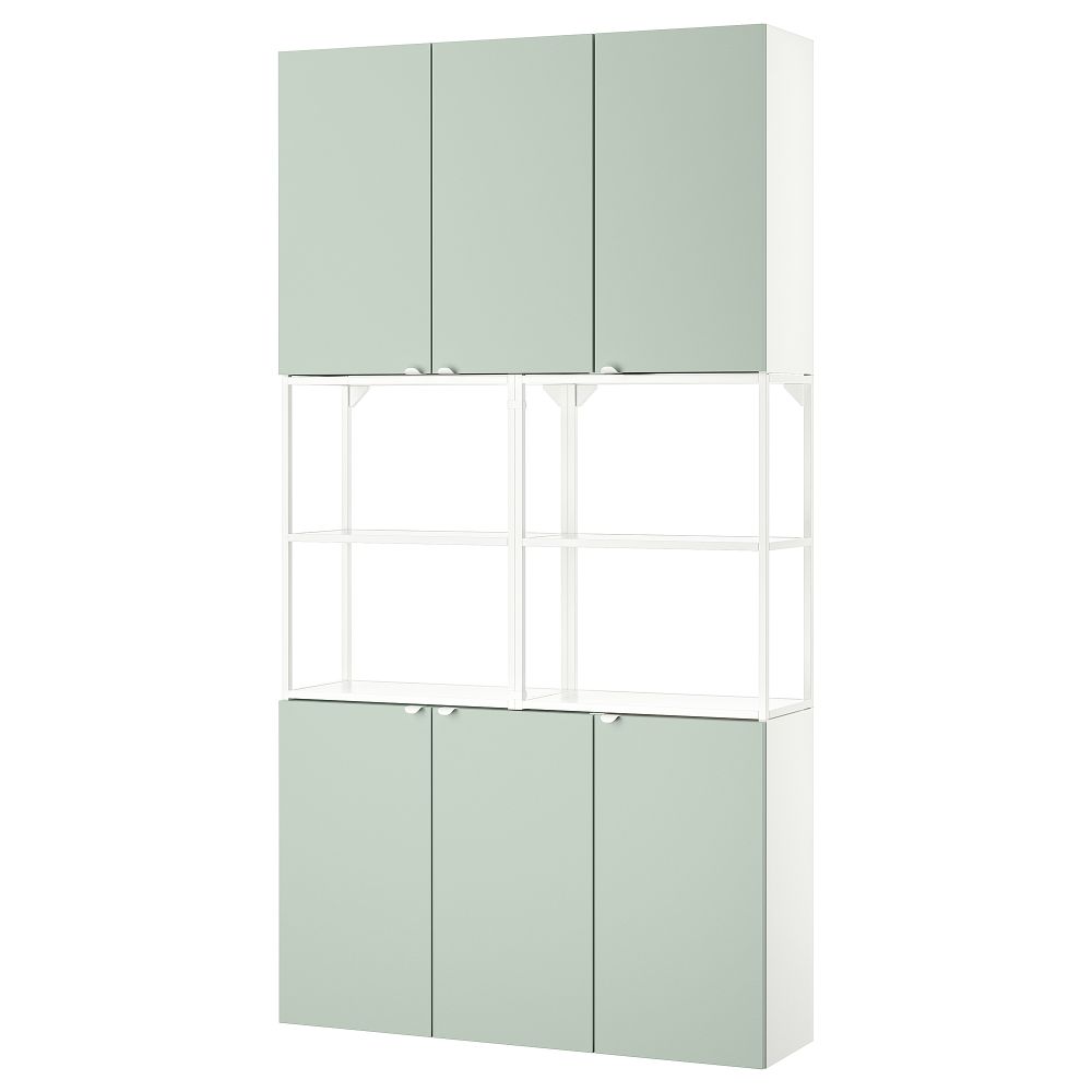 Комбинация для хранения, белый, бледный серо-зеленый, 120x32x225 см IKEA BEGIVENHET БЕГИВЕНХЕТ 294.973.11 - фото 1