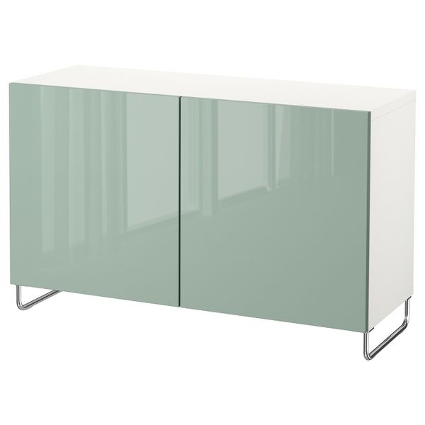 Комбинация для хранения с дверцами, белый, СЕЛЬВИКЕН/СУЛАРП глянцевый/серо-зеленый светлый, 120x40x74 см IKEA БЕСТО 892.670.91 - схема-чертеж с размерами