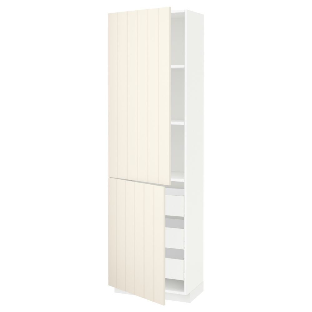 Высокий шкаф + полки, 3 ящика, 2 дверцы МЕТОД / МАКСИМЕРА, белый, Хитарп белый с оттенком - схема-чертеж с размерами