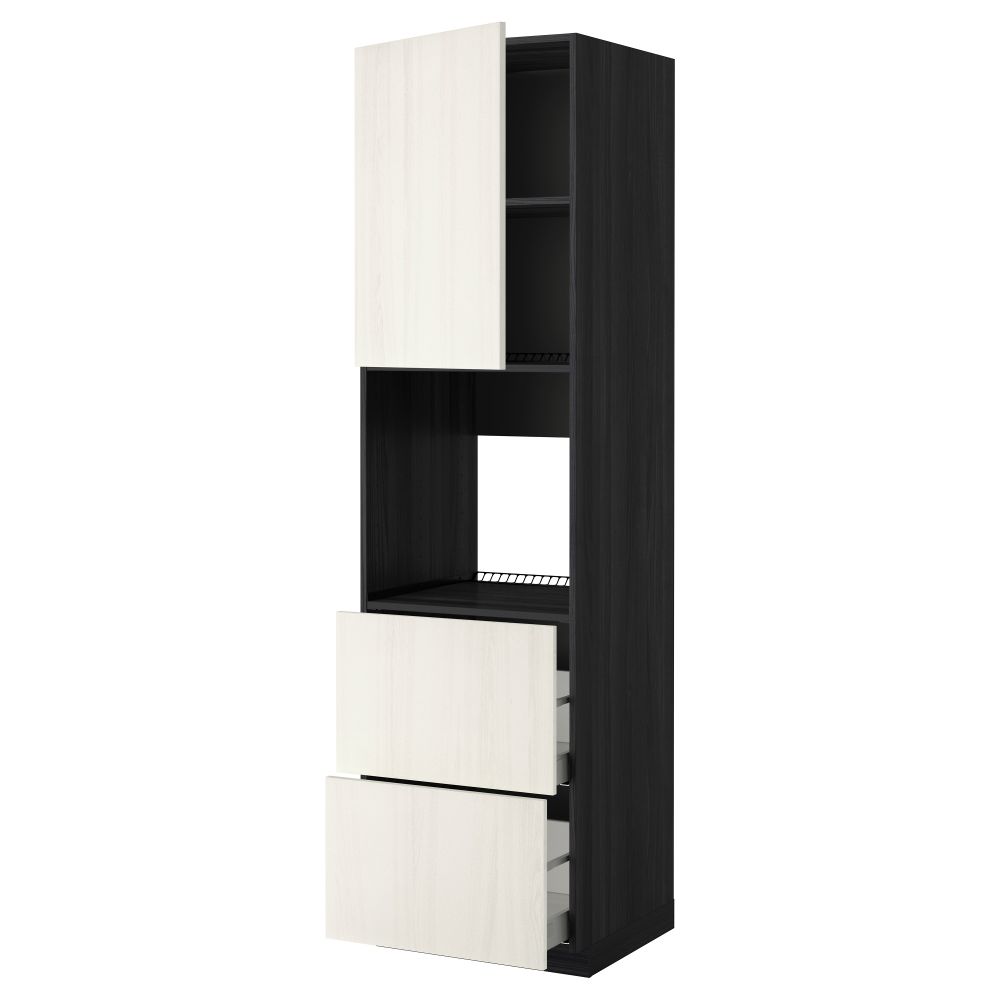 Высокий шкаф для духовки + дверца, 2 форнтальных, 2 высоких ящик МЕТОД / МАКСИМЕРА, черный, Росдаль белый - схема-чертеж с размерами