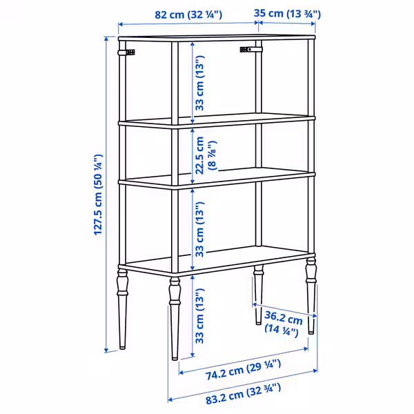 SÅGMÄSTARE СОГМЭСТАРЕ Стеллаж - серо-синий светлый 83x36x128 см - схема-чертеж с размерами