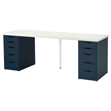 Стол, белый, синий 200x60 см IKEA LINNMON ЛИННМОН / ALEX АЛЕКС 893.040.22