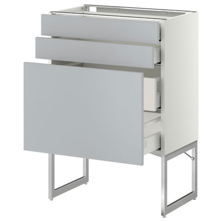 Напольный шкаф 3 фронтальных панели, 2 нижних, 2 средних ящика МЕТОД / МАКСИМЕРА, белый, Веддинге серый