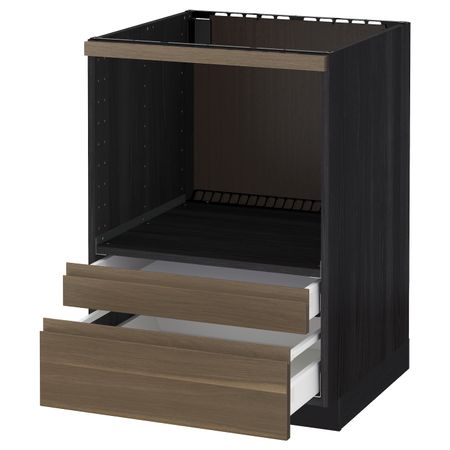 Напольный шкаф для комбинирования СВЧ/ящики, черный/Воксторп грецкий орех 60x60 см IKEA МЕТОД / МАКСИМЕРА 192.383.61
