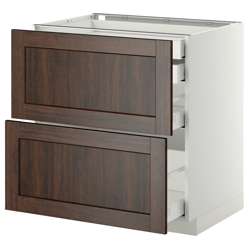 Напольный шкаф 2 фронтальные панели, 2 нижних, 1 средний, 1 высокий ящик МЕТОД / МАКСИМЕРА, белый, Эдсерум коричневый - фото 1