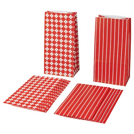 Бумажный пакет, 15x30 см, разные орнаменты красный IKEA VINTERFINT 005.558.82