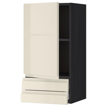 Навесной шкаф с дверцей, 2 ящика МЕТОД / МАКСИМЕРА, черный, Воксторп глянцевый светло-бежевый