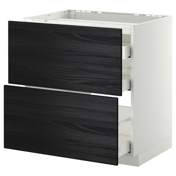 Напольный шкаф, 2 фронтальных панели, 3 ящика, белый, Тингсрид черный 80x60 см IKEA МЕТОД / МАКСИМЕРА 392.356.39 - схема-чертеж с размерами