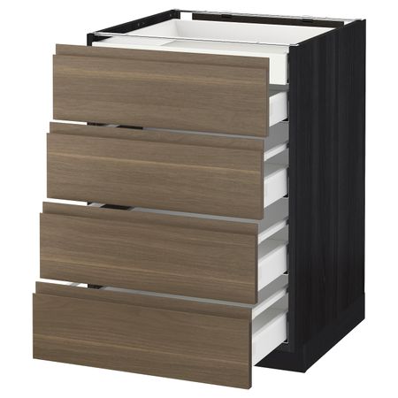 Напольный шкаф 4 фронтальных, 2 низких, 3 средних ящ, черный/Воксторп грецкий орех 60x60 см IKEA МЕТОД / МАКСИМЕРА 692.366.61