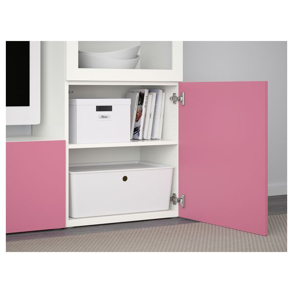 Шкаф для ТВ, комбинированный, стекляные дверцы БЕСТО, Лаппвикен розовый, Синдвик белый прозрачное стекло (240x40x128 см) - фото 3