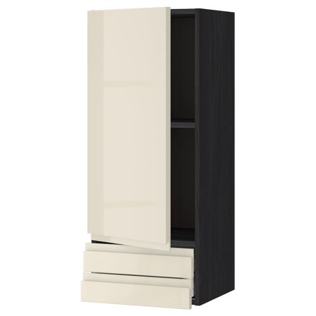 Навесной шкаф с дверцей, 2 ящика, черный, Воксторп глянцевый светло-бежевый 40x100 см IKEA МЕТОД 692.381.70