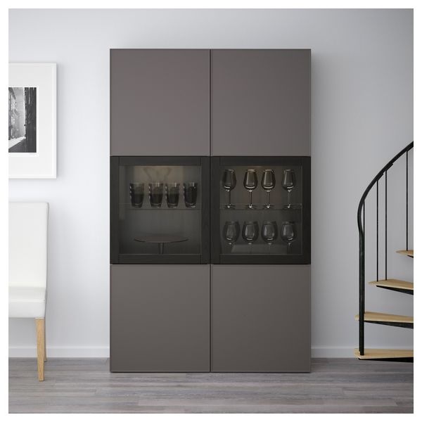 Комбинация для хранения со стеклянными дверцами БЕСТО, черно-коричневый Грундсвикен, темно-серый прозрачное стекло (120x40x192 - фото 2