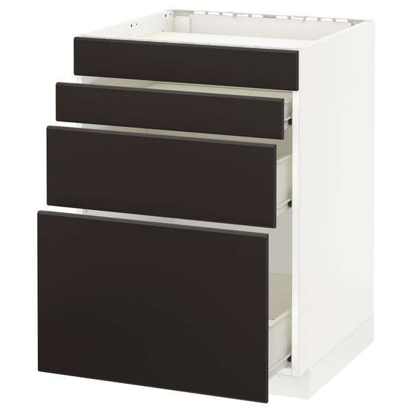 Напольный шкаф для духовки, 4фасада, 3 ящика МЕТОД / ФОРВАРА, белый, Кунгсбакка антрацит - фото 1