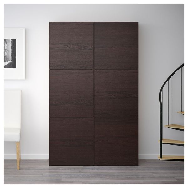 Комбинация для хранения с дверцами БЕСТО, под беленый дуб, Инвикен черно-коричневый (120x40x192 см) - фото 2