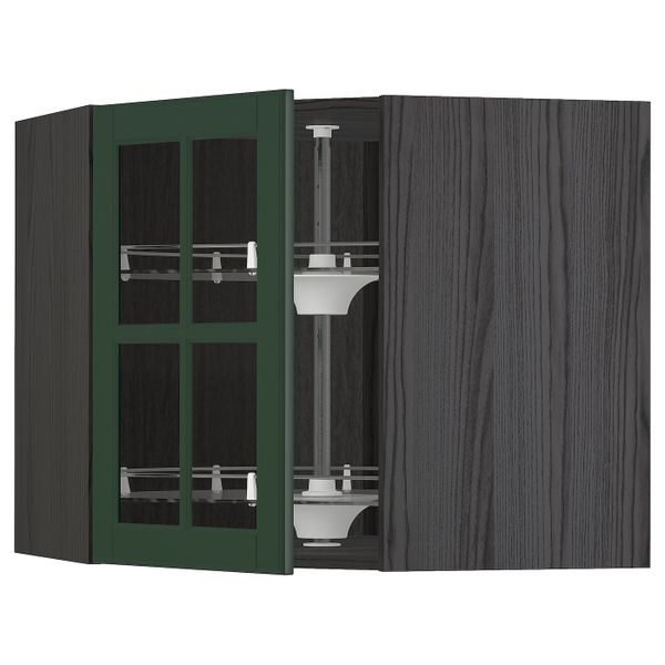 Угловой навесной шкаф с вращающейся секция, стеклянная дв, черный/Будбин темно-зеленый 68x60 см IKEA МЕТОД 993.134.03 - схема-чертеж с размерами