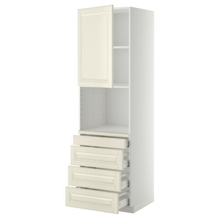 Высокий шкаф для комбинированния СВЧ, 4 ящика МЕТОД / МАКСИМЕРА, белый, Будбин белый с оттенком