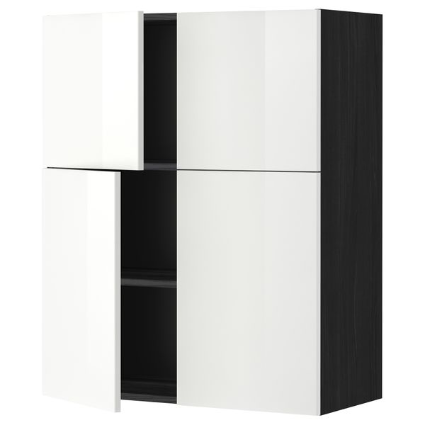 Навесной шкаф с полками, 4 дверцы МЕТОД, черный, Рингульт белый (80x100 см) - схема-чертеж с размерами