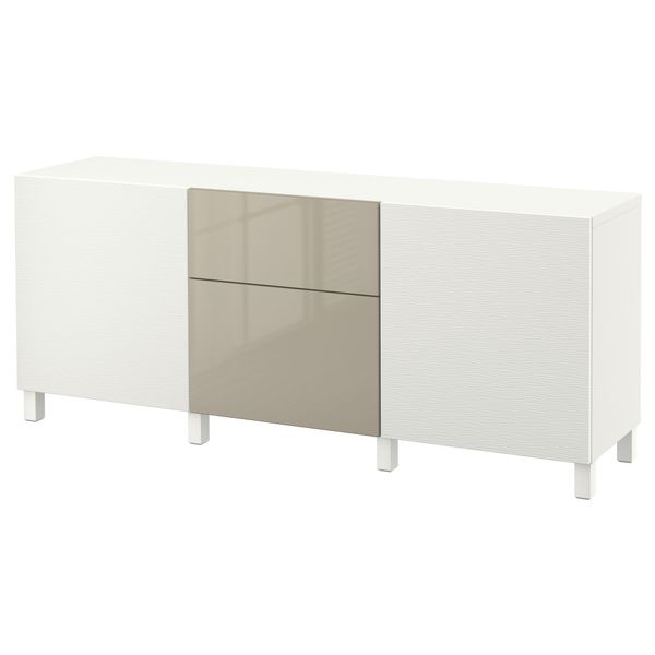 Комбинация для хранения с ящиками БЕСТО, Лаксвикен белый, Сельсвикен глянцевый/бежевый (180x40x74 см) - фото 1