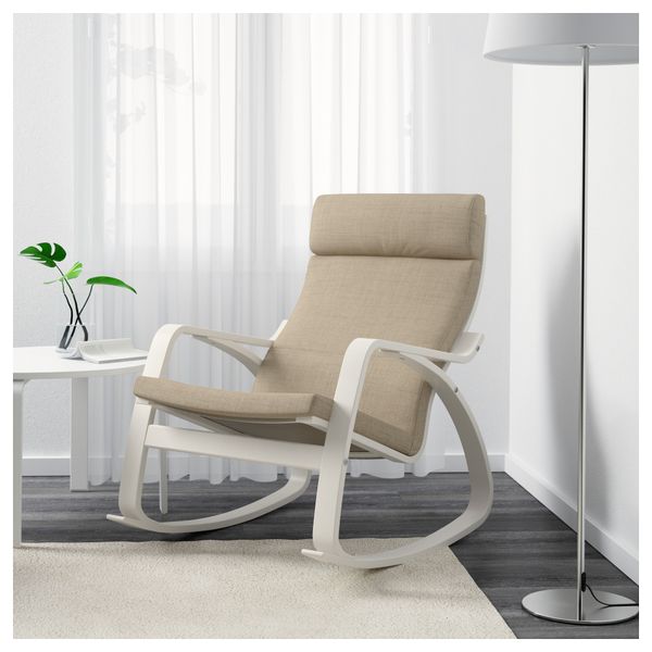 Кресло-качалка ПОЭНГ, белый, Исунда бежевый - фото 2