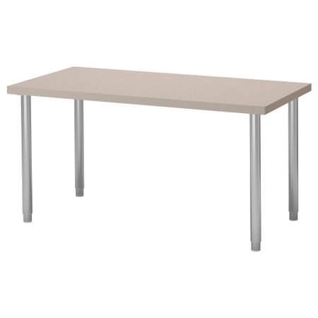 Стол ЛИННМОН / ОЛОВ, геометрический бежевый, серебристый (120x60 см)