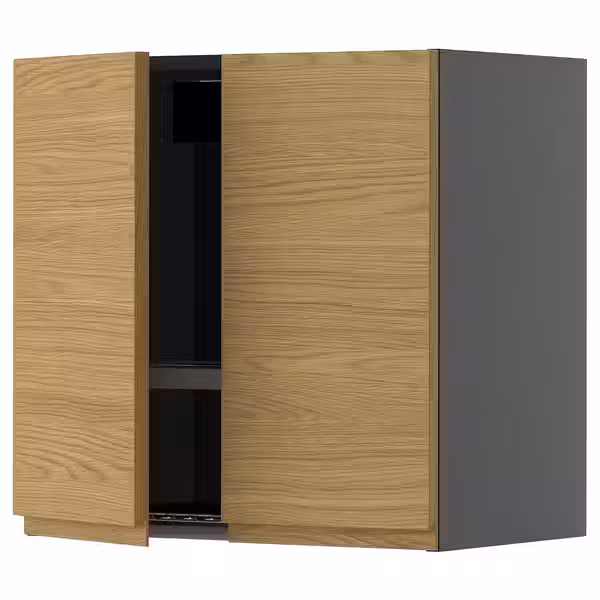 METOD Навесной шкаф с сушилкой/2дверцы - черно-серый/Voxtorp под дуб 60x60 см - фото 1