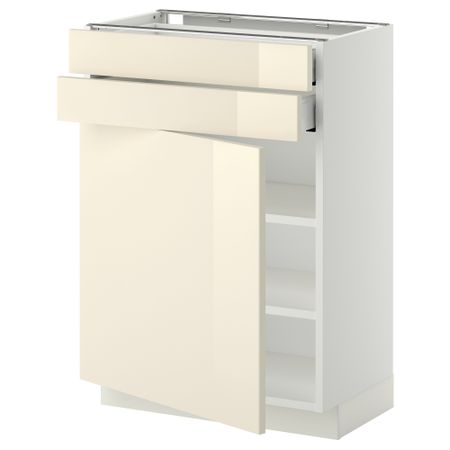 Напольный шкаф с дверцей, 2 ящиками МЕТОД / МАКСИМЕРА, белый, Рингульт кремовый