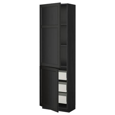 Высокий шкаф + полки, 3 ящика, 2 дверцы МЕТОД / ФОРВАРА, черный, Лаксарби черно-коричневый черно-коричневый