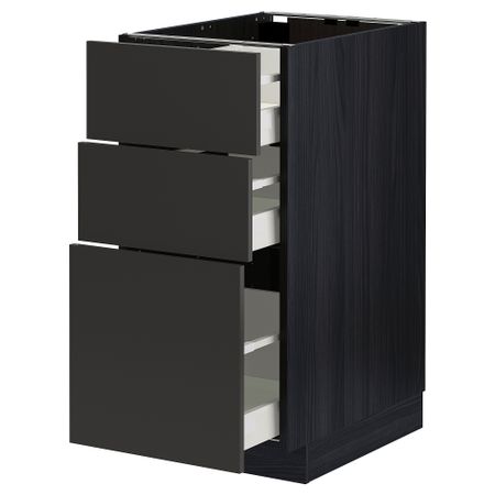 Напольный шкаф с 3 ящиками, черный, Nickebo матовый антрацит, 40x60 см IKEA METOD МЕТОД, MAXIMERA МАКСИМЕРА 194.990.80